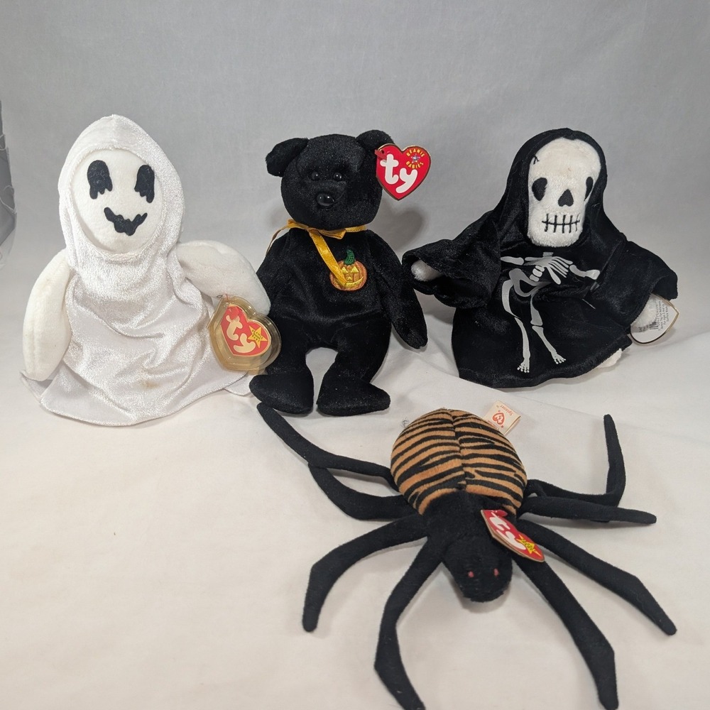 Ty Beanie Babies Halloween Lot Spinner Spider Pumpkie Bear Creepers Sheet Ghost